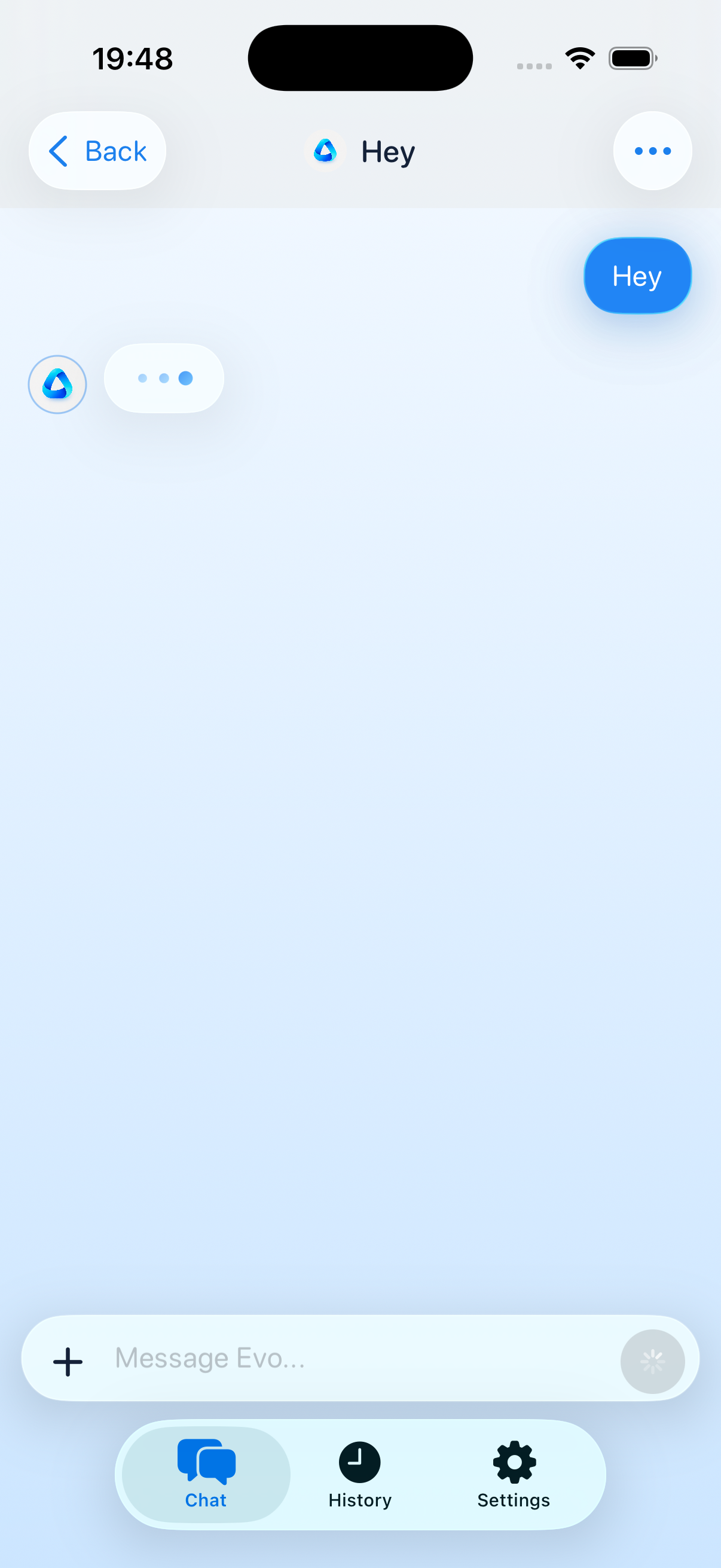 Evo AI Pro chat conversation on iPhone