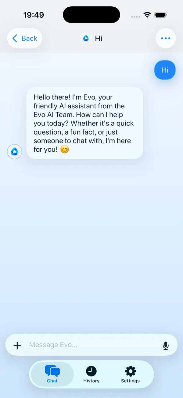Evo AI Pro screen: Clean answer