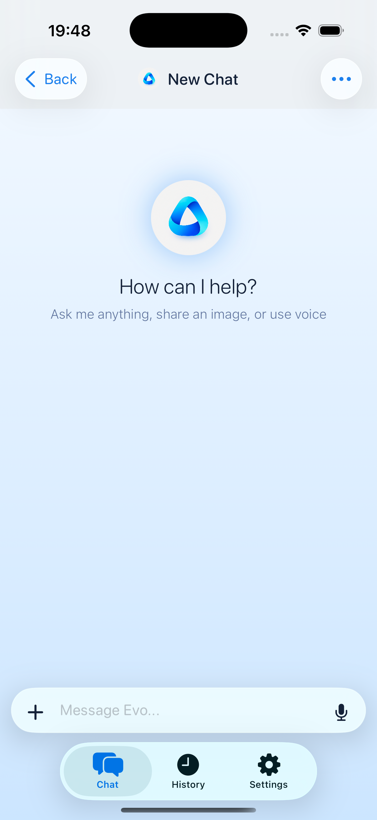 Evo AI Pro home screen on iPhone